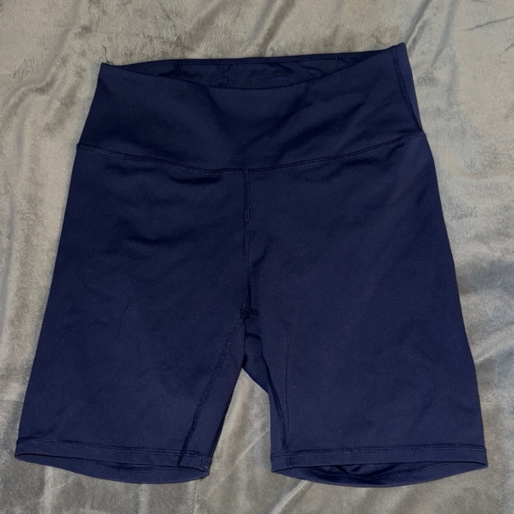 Blue Bike Shorts with High Waistband and Stretchy Material